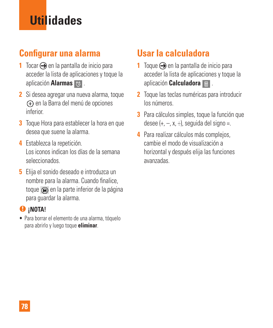 Utilidades, Configurar una alarma, Usar la calculadora | LG LGC900 User Manual | Page 196 / 244