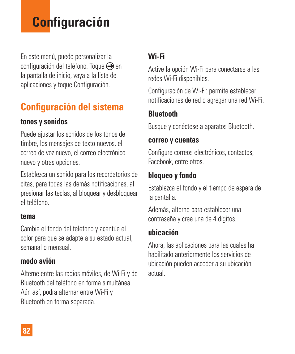 Configuración, Configuración del sistema | LG LGC900 User Manual | Page 200 / 244