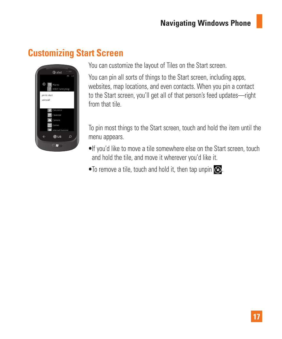 Customizing start screen | LG LGC900 User Manual | Page 21 / 244