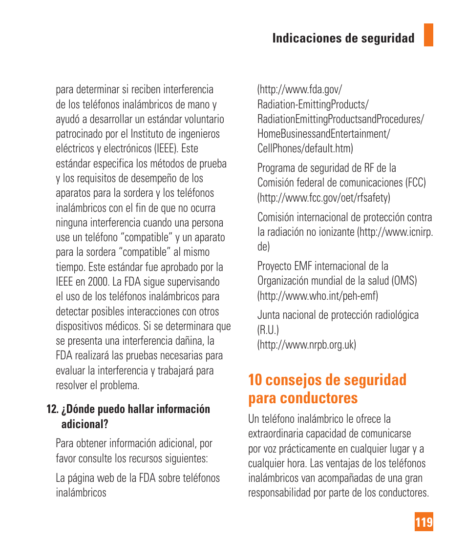 10 consejos de seguridad para conductores | LG LGC900 User Manual | Page 237 / 244