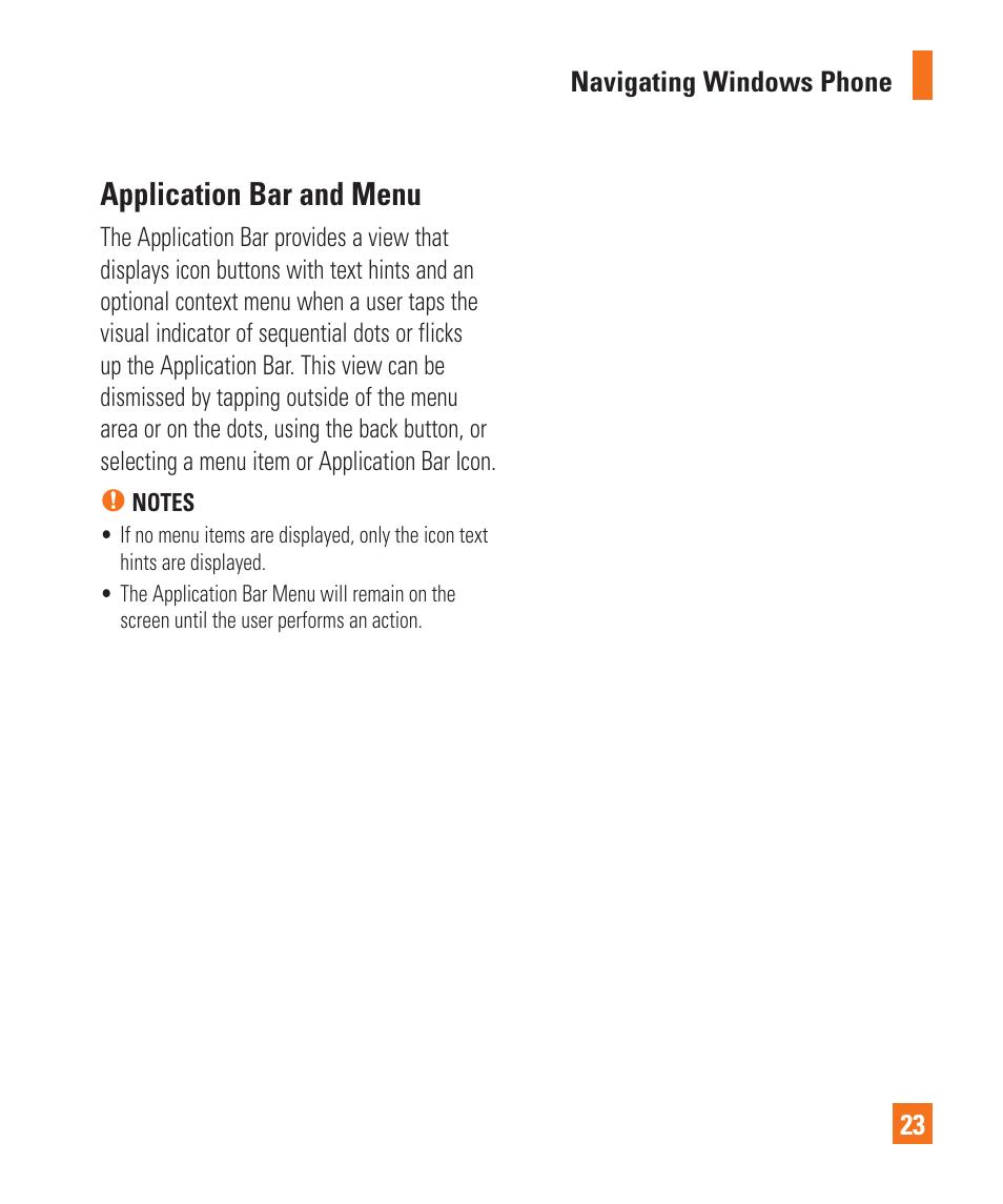 Application bar and menu | LG LGC900 User Manual | Page 27 / 244