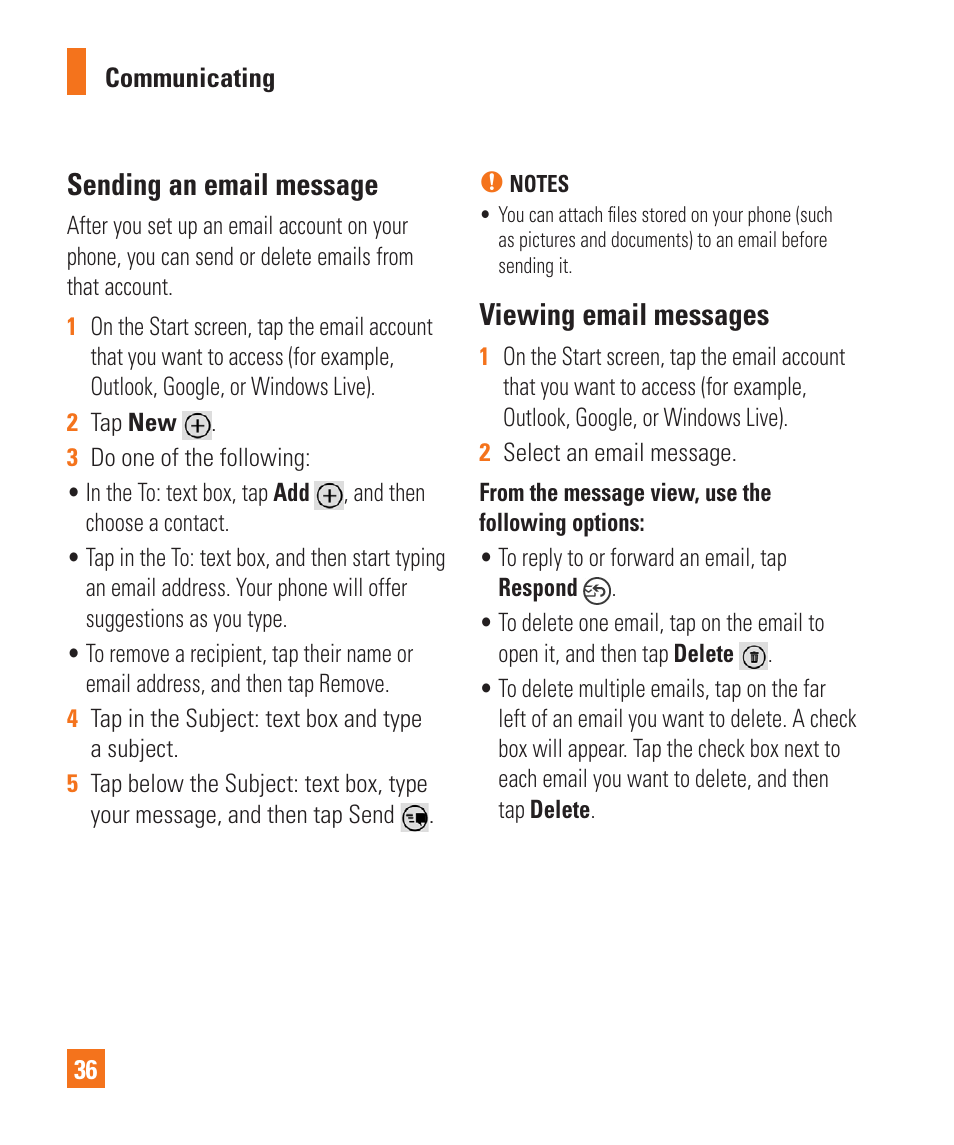 Sending an email message, Viewing email messages | LG LGC900 User Manual | Page 40 / 244