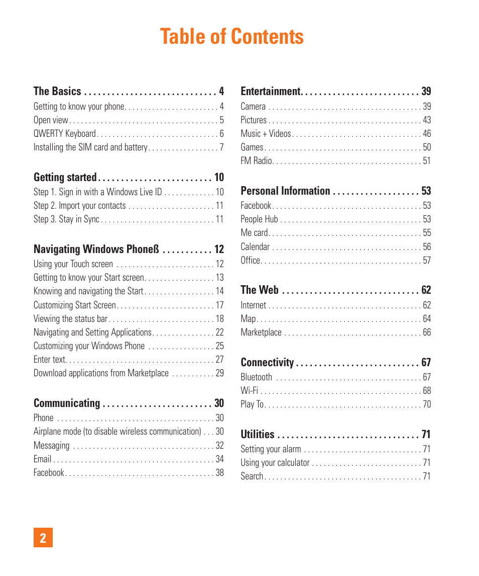 LG LGC900 User Manual | Page 6 / 244