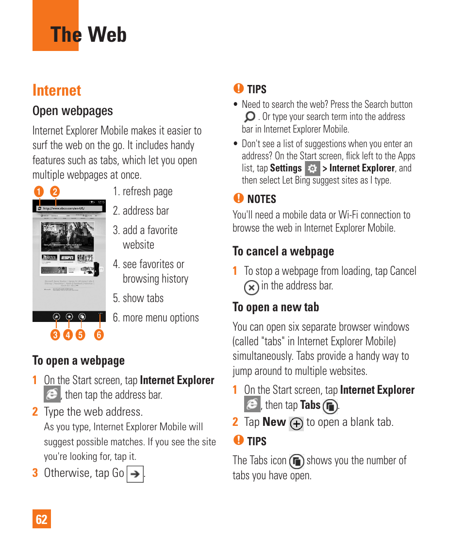 The web, Internet | LG LGC900 User Manual | Page 66 / 244