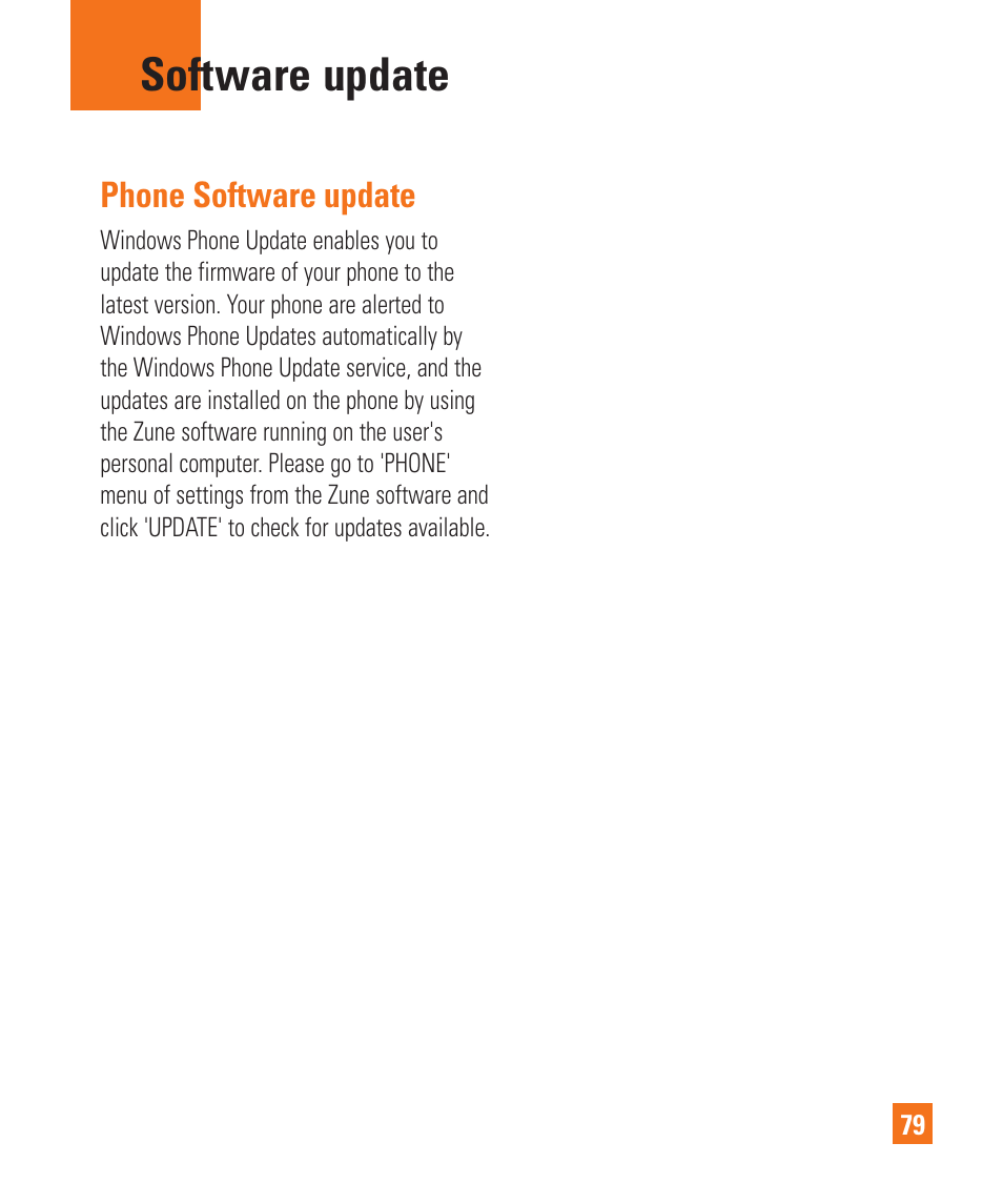 Software update, Phone software update | LG LGC900 User Manual | Page 83 / 244