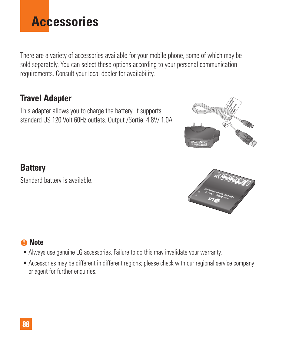 Accessories | LG LGC900 User Manual | Page 92 / 244