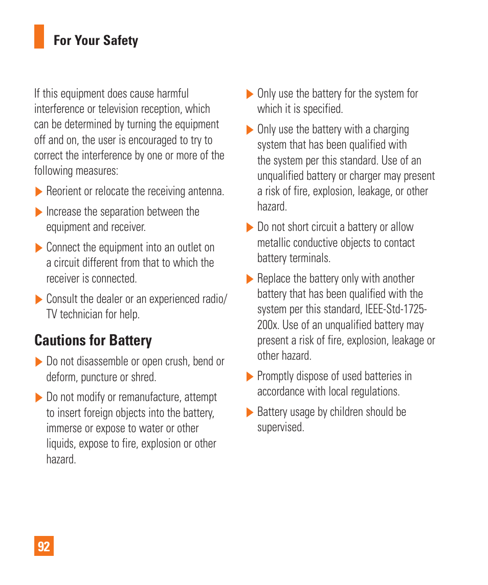 Cautions for battery | LG LGC900 User Manual | Page 96 / 244