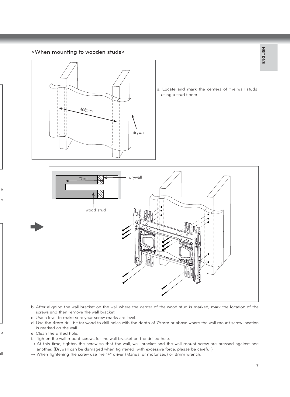 When mounting to wooden studs | LG LSW600B User Manual | Page 7 / 12