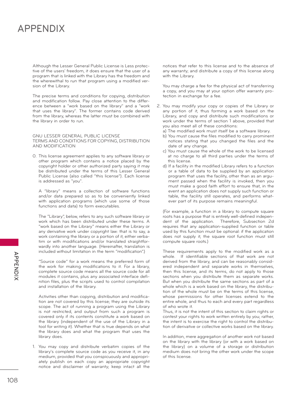 Appendix, Ap p en d ix | LG 32LD320H User Manual | Page 108 / 267