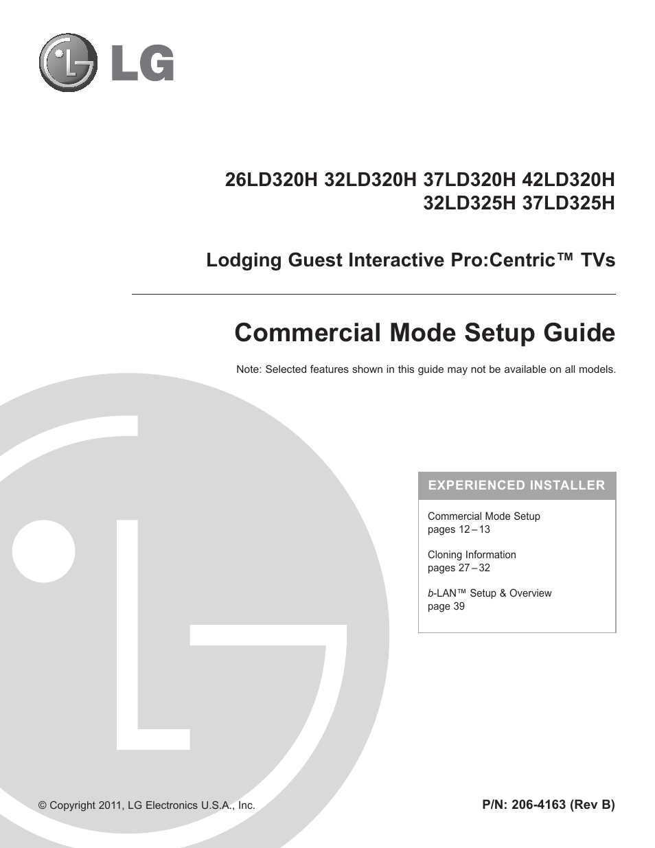 Commercial mode setup guide, Lodging guest interactive pro:centric™ tvs | LG 32LD320H User Manual | Page 118 / 267