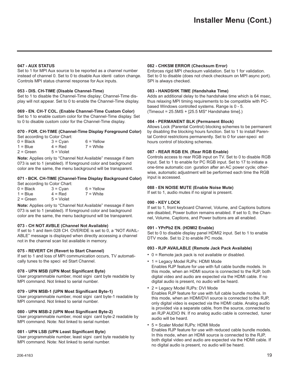 Installer menu (cont.) | LG 32LD320H User Manual | Page 136 / 267