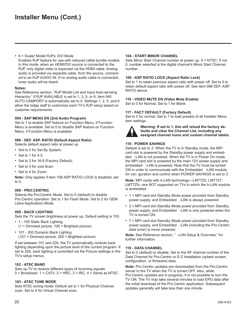 Installer menu (cont.) | LG 32LD320H User Manual | Page 137 / 267