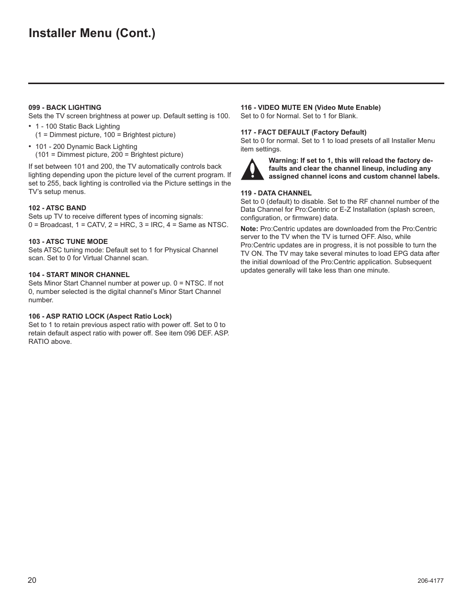 Installer menu (cont.) | LG 32LD320H User Manual | Page 184 / 267