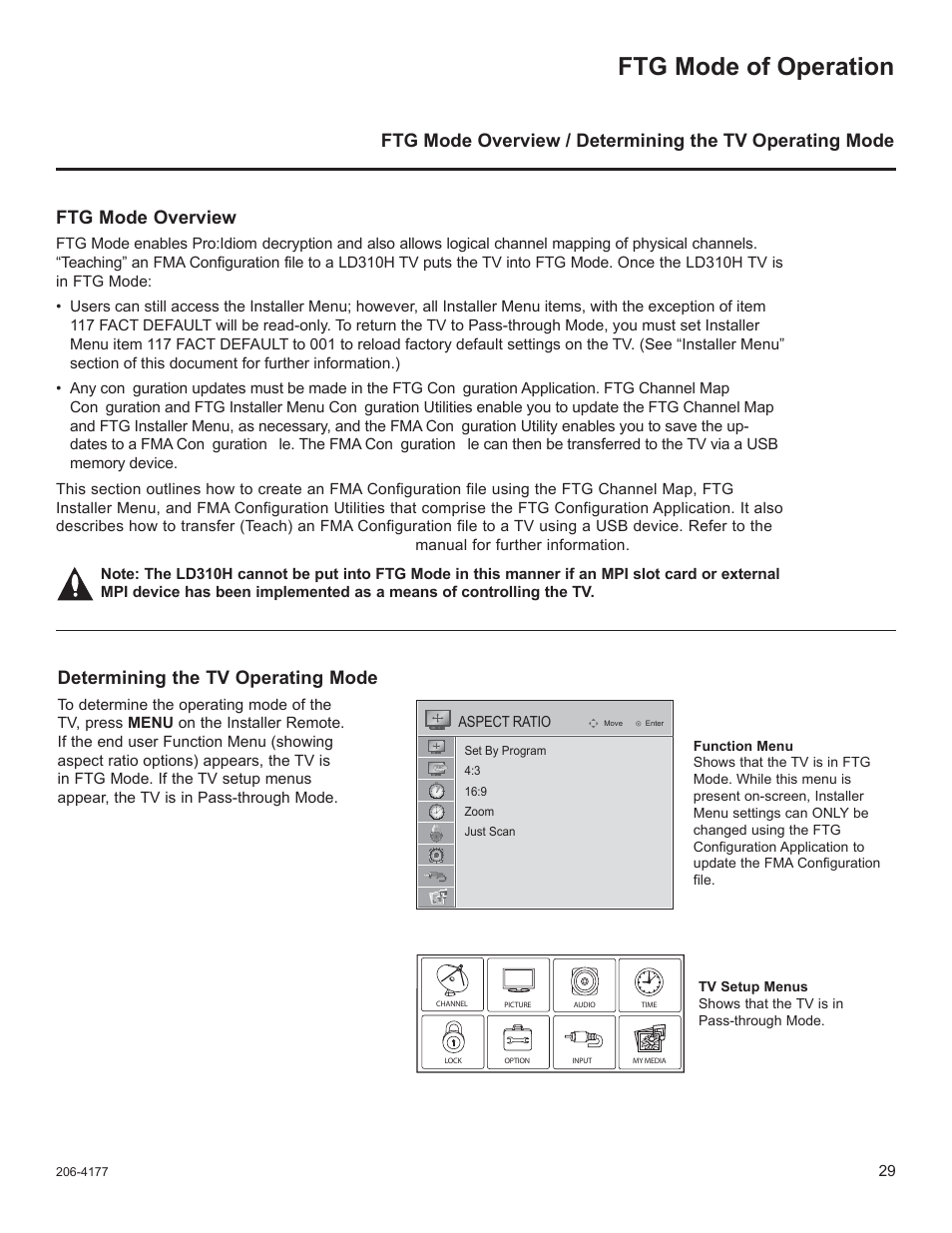 Ftg mode of operation, Determining the tv operating mode, Ftg mode overview | LG 32LD320H User Manual | Page 193 / 267
