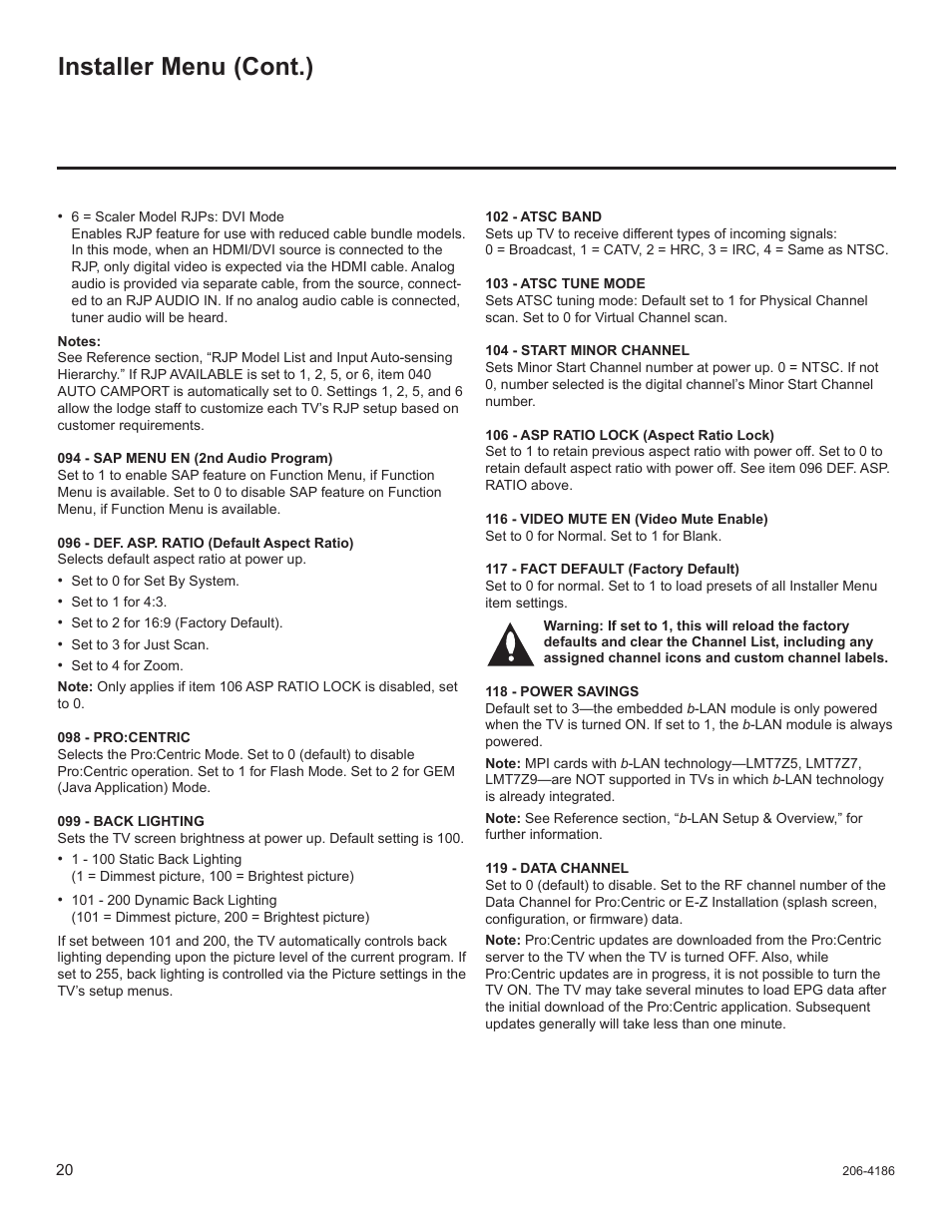 Installer menu (cont.) | LG 32LD320H User Manual | Page 232 / 267