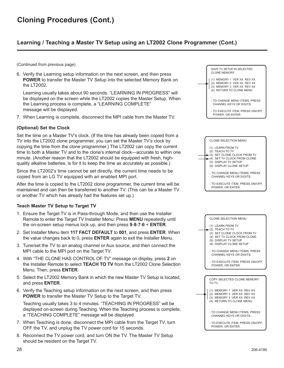 Cloning procedures (cont.) | LG 32LD320H User Manual | Page 240 / 267