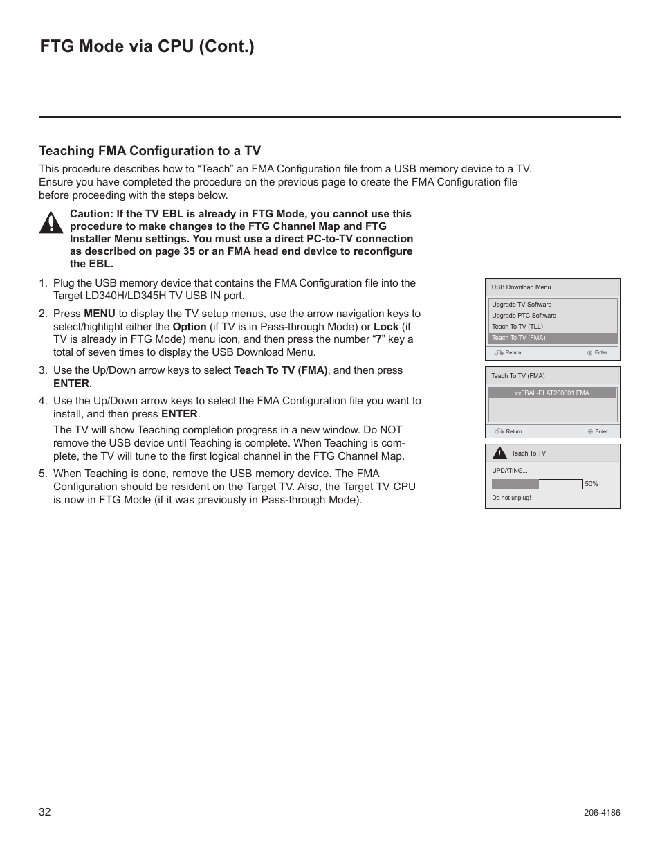 Ftg mode via cpu (cont.), Teaching fma configuration to a tv | LG 32LD320H User Manual | Page 244 / 267