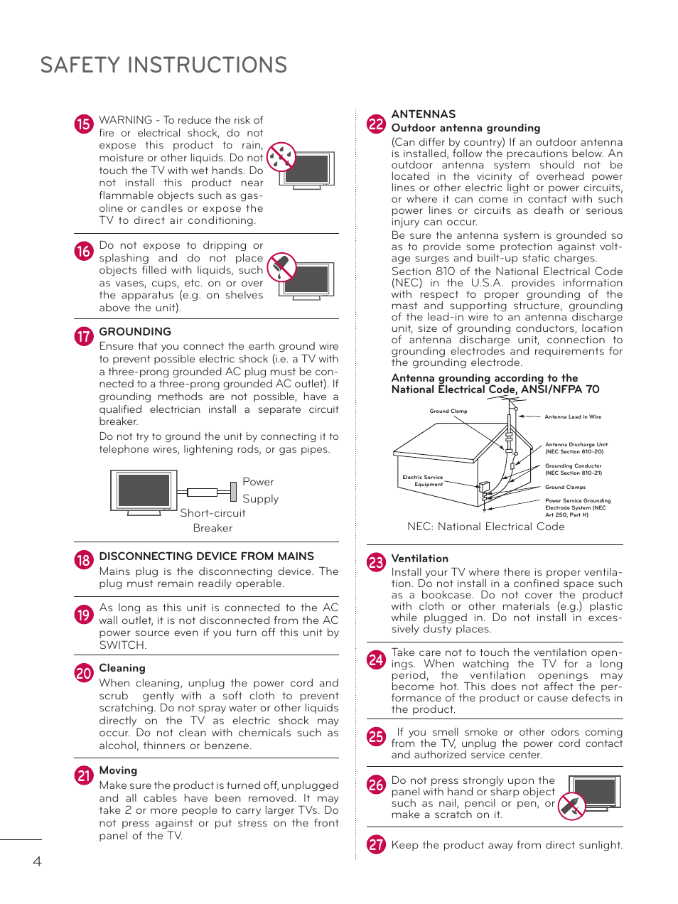 Safety instructions | LG 32LD320H User Manual | Page 4 / 267
