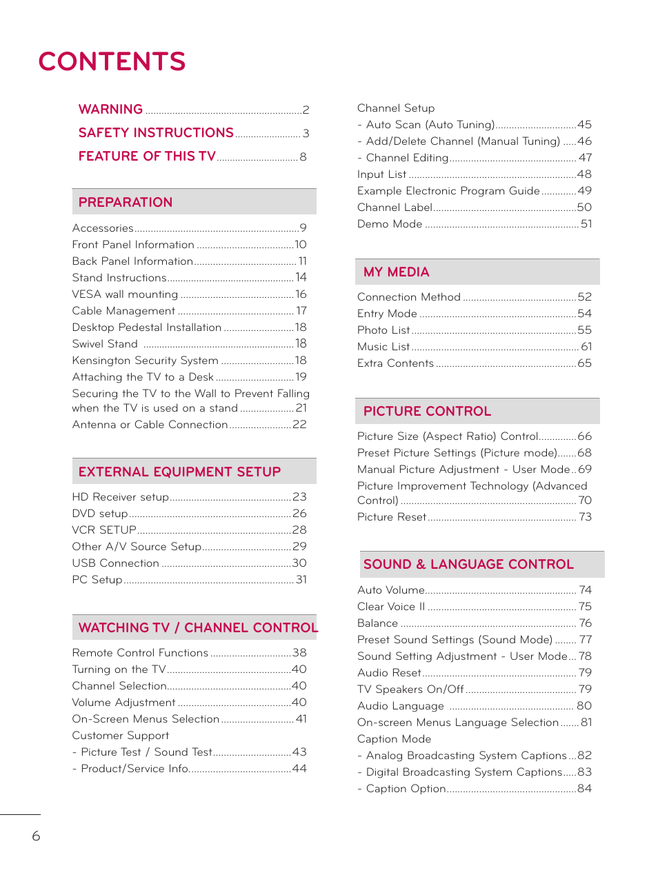 LG 32LD320H User Manual | Page 6 / 267