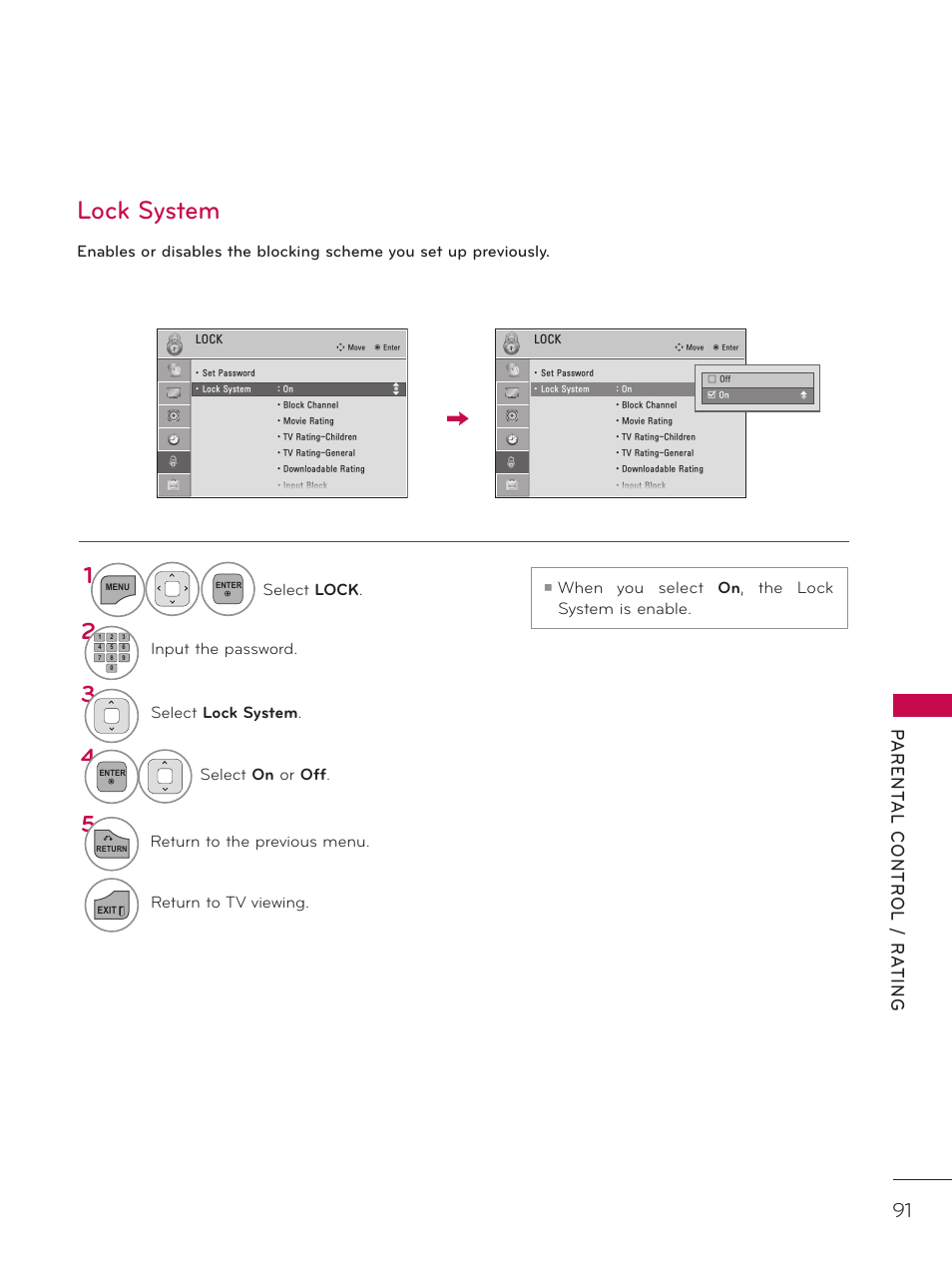 Lock system | LG 32LD320H User Manual | Page 91 / 267