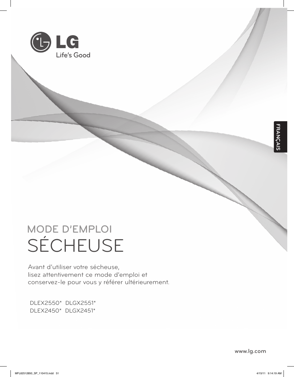 Sécheuse, Mode d’emploi | LG DLEX2450R User Manual | Page 101 / 148
