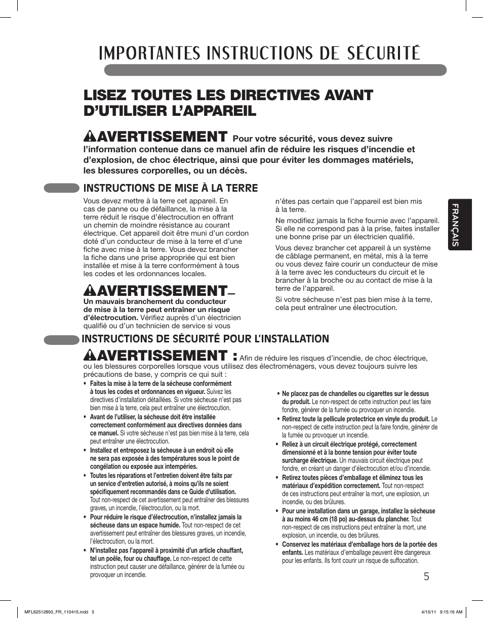 Wavertissement | LG DLEX2450R User Manual | Page 105 / 148