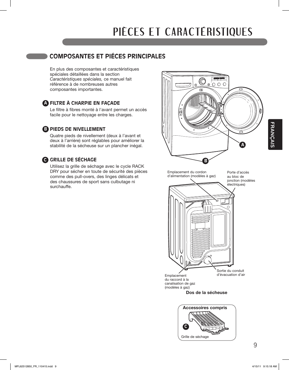 Composantes et piéces principales 9, Français | LG DLEX2450R User Manual | Page 109 / 148