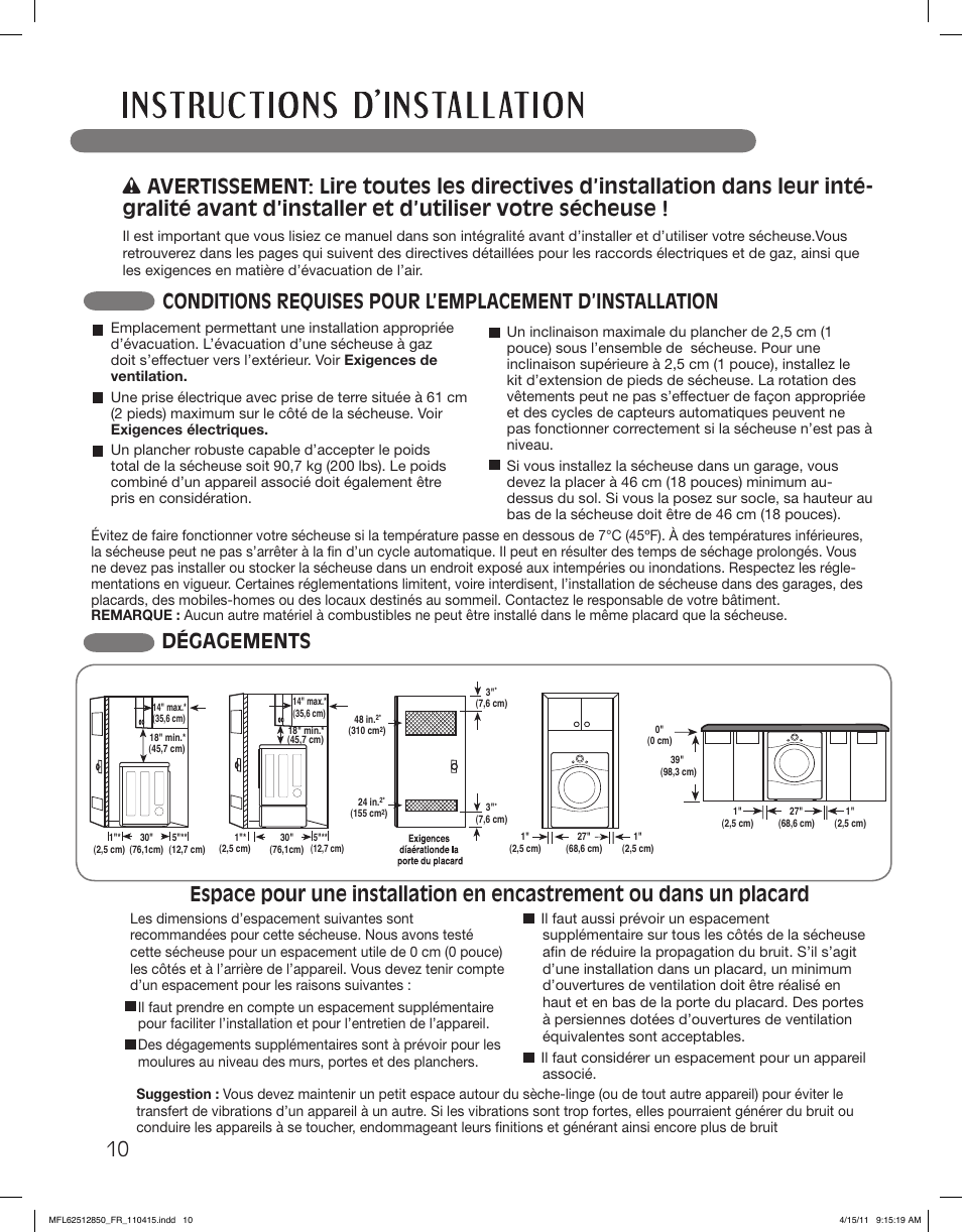 Dégagements | LG DLEX2450R User Manual | Page 110 / 148