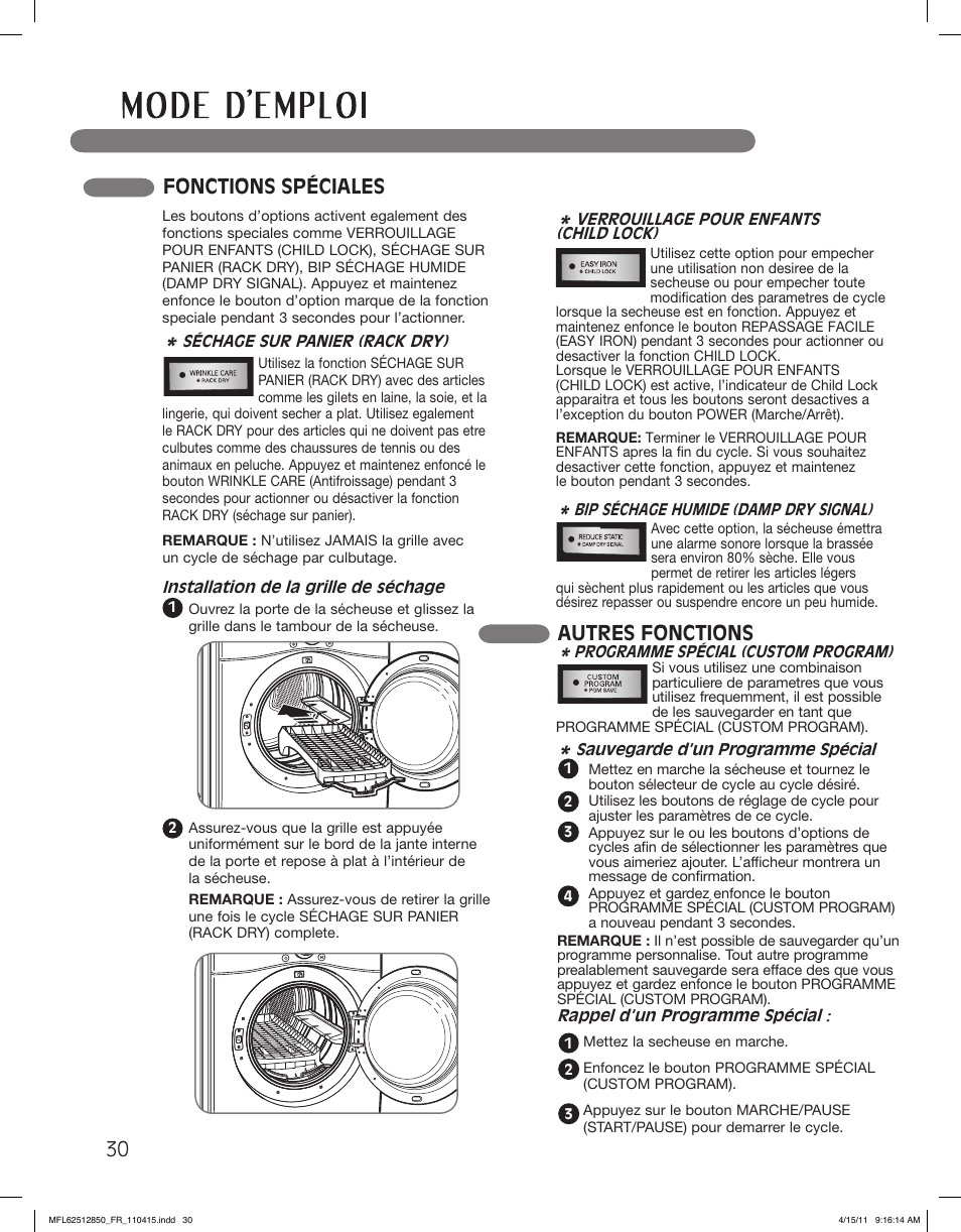 Fonctions spéciales, Autres fonctions | LG DLEX2450R User Manual | Page 130 / 148