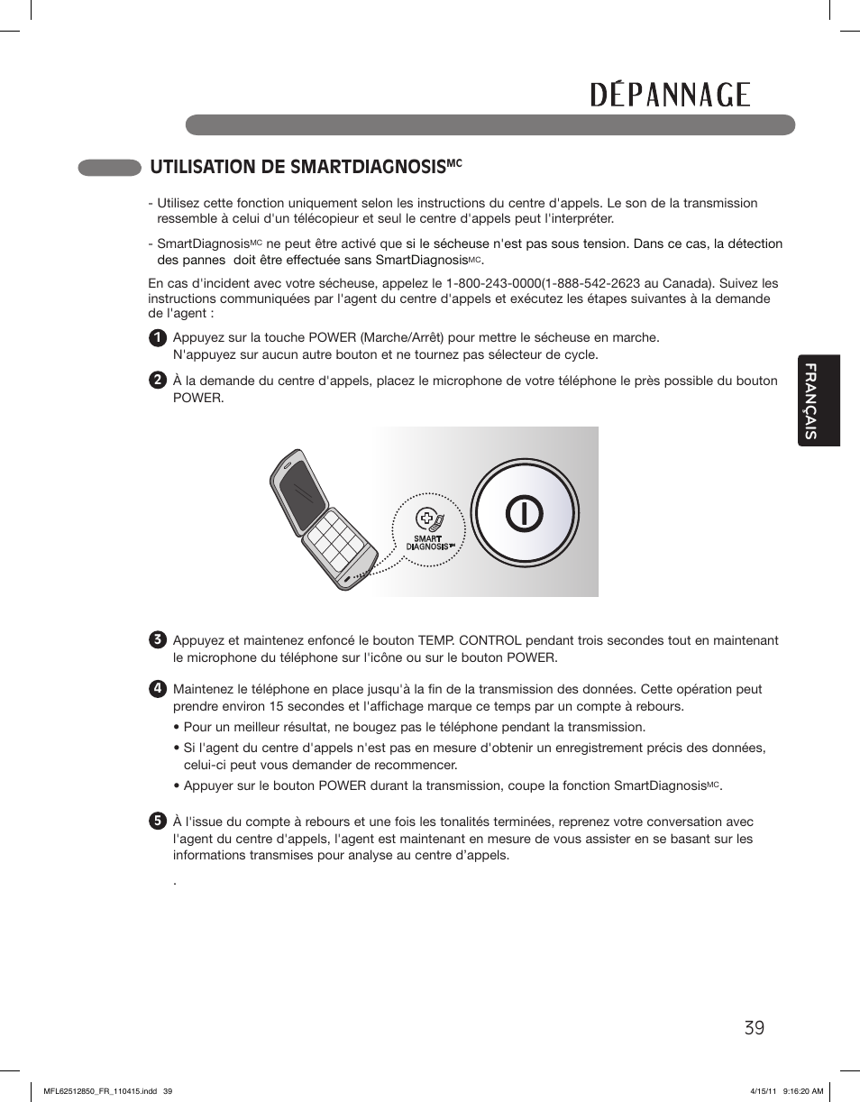 Utilisation de smartdiagnosis, Français | LG DLEX2450R User Manual | Page 139 / 148