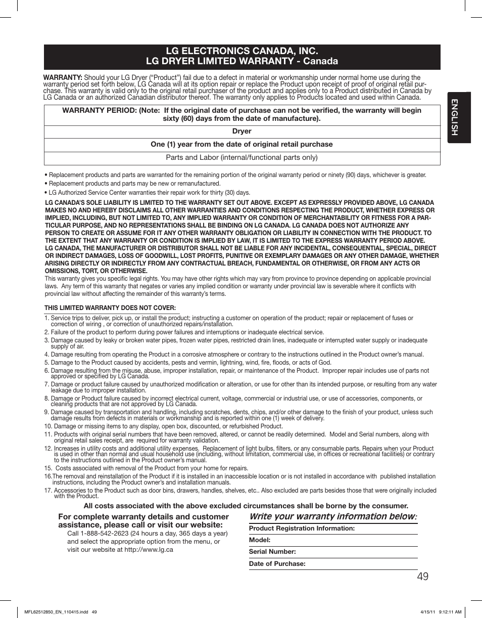 English | LG DLEX2450R User Manual | Page 49 / 148