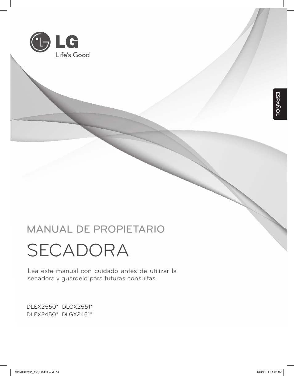 Secadora, Manual de propietario | LG DLEX2450R User Manual | Page 51 / 148