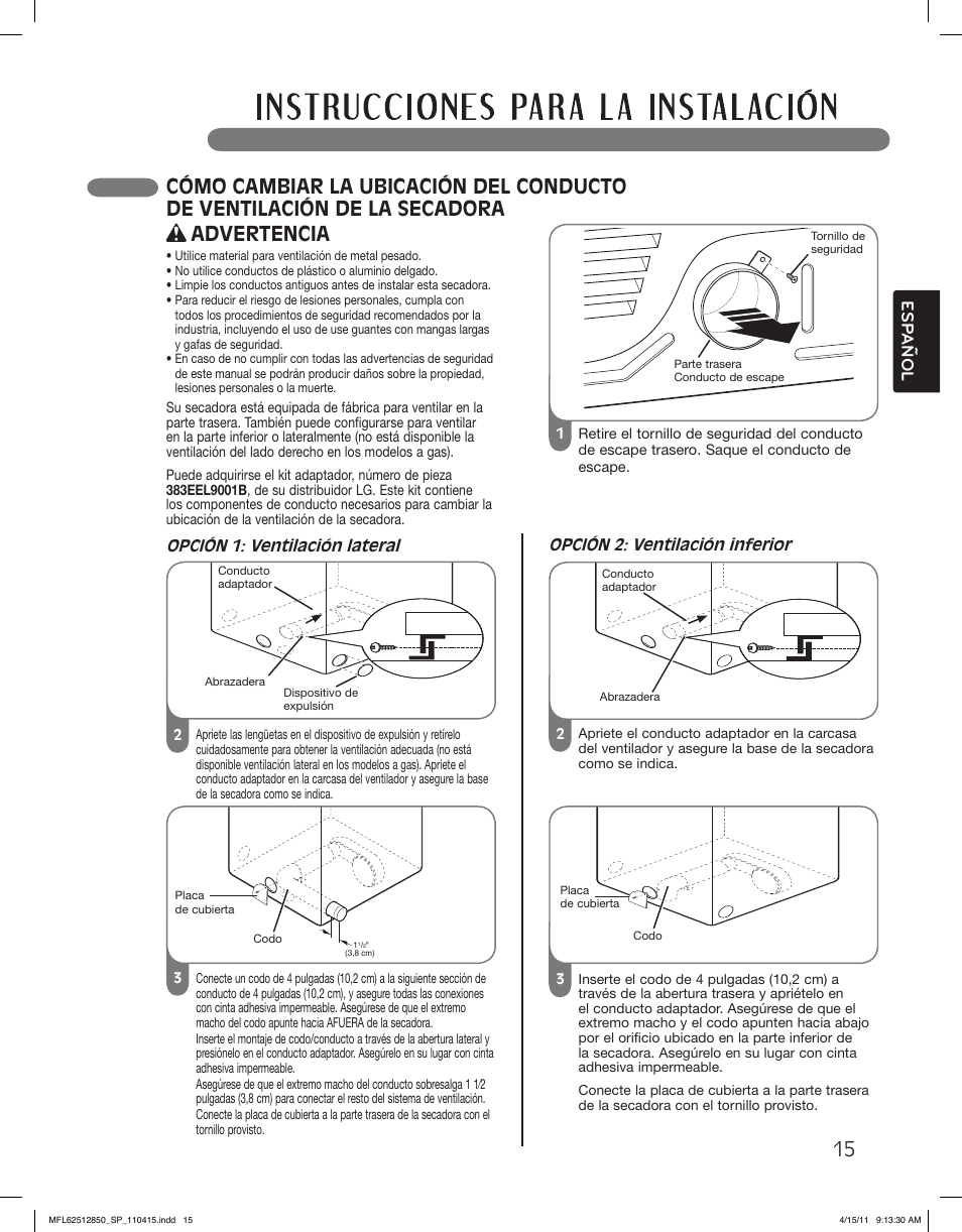 Advertencia, Esp anol | LG DLEX2450R User Manual | Page 65 / 148