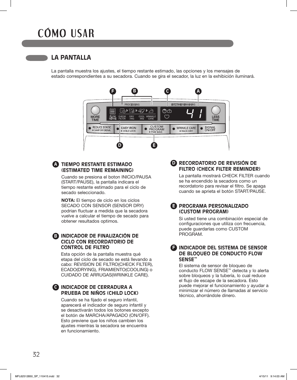 La pantalla | LG DLEX2450R User Manual | Page 82 / 148