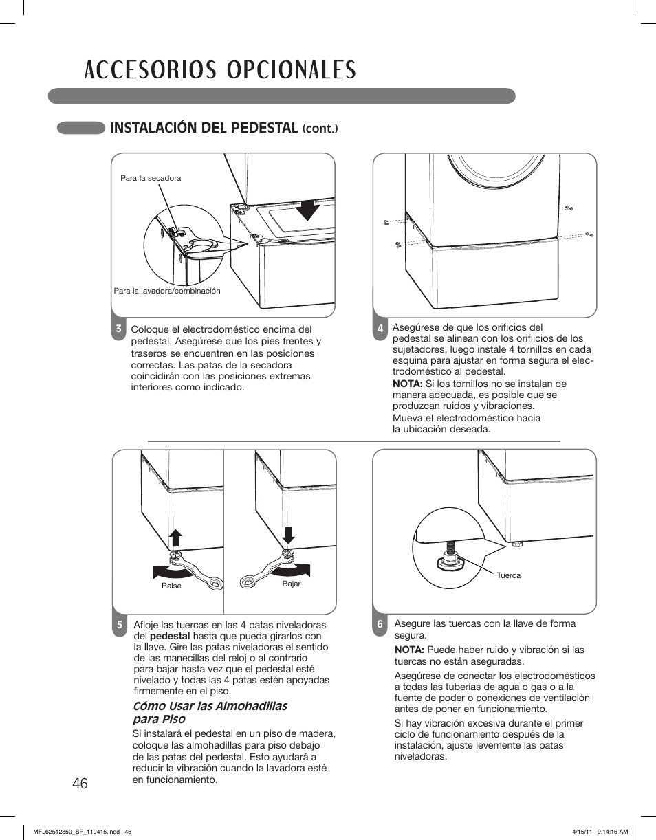 Instalación del pedestal | LG DLEX2450R User Manual | Page 96 / 148