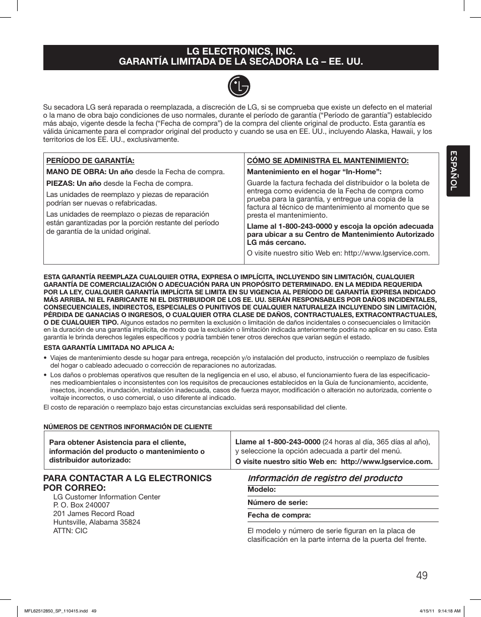 LG DLEX2450R User Manual | Page 99 / 148