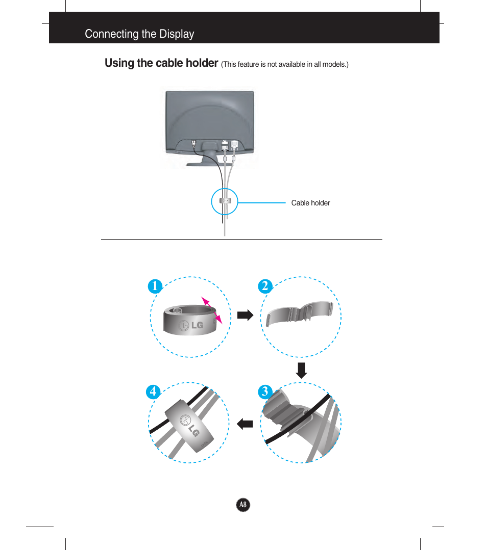 Using the cable holder, Connecting the display | LG W2053TX-PF User Manual | Page 9 / 28