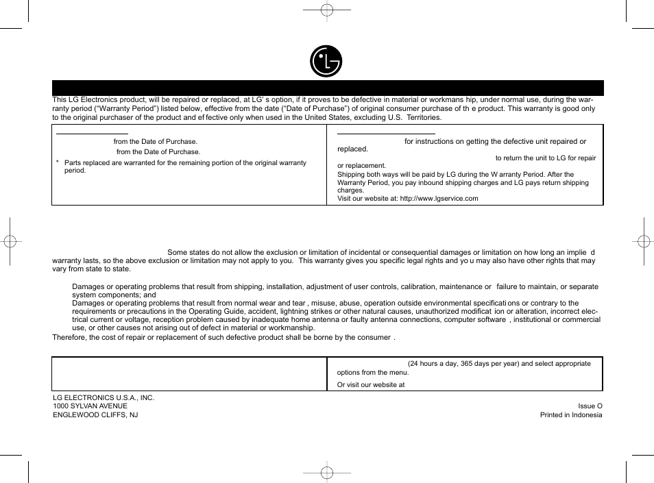 Lg electronics, inc. limited warranty - usa | LG LHB953 User Manual | Page 65 / 65