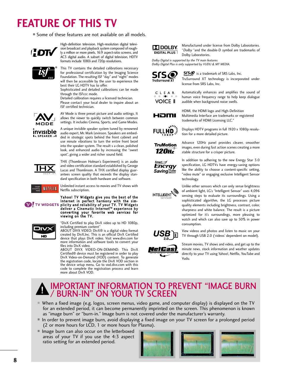 Feature of this tv | LG 47LH50 User Manual | Page 8 / 194