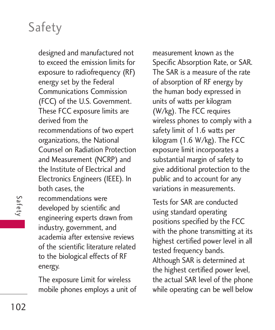 Safety | LG LG370 User Manual | Page 104 / 119