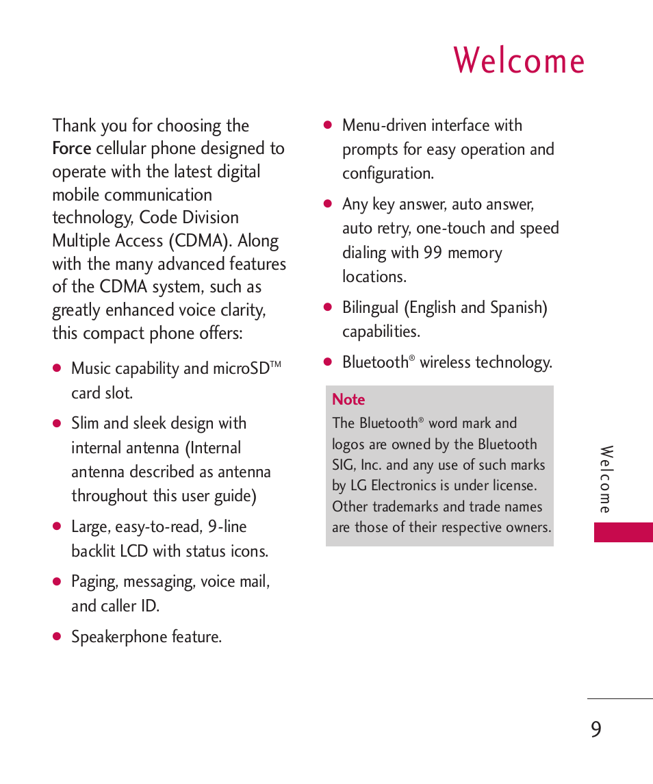 Welcome | LG LG370 User Manual | Page 11 / 119