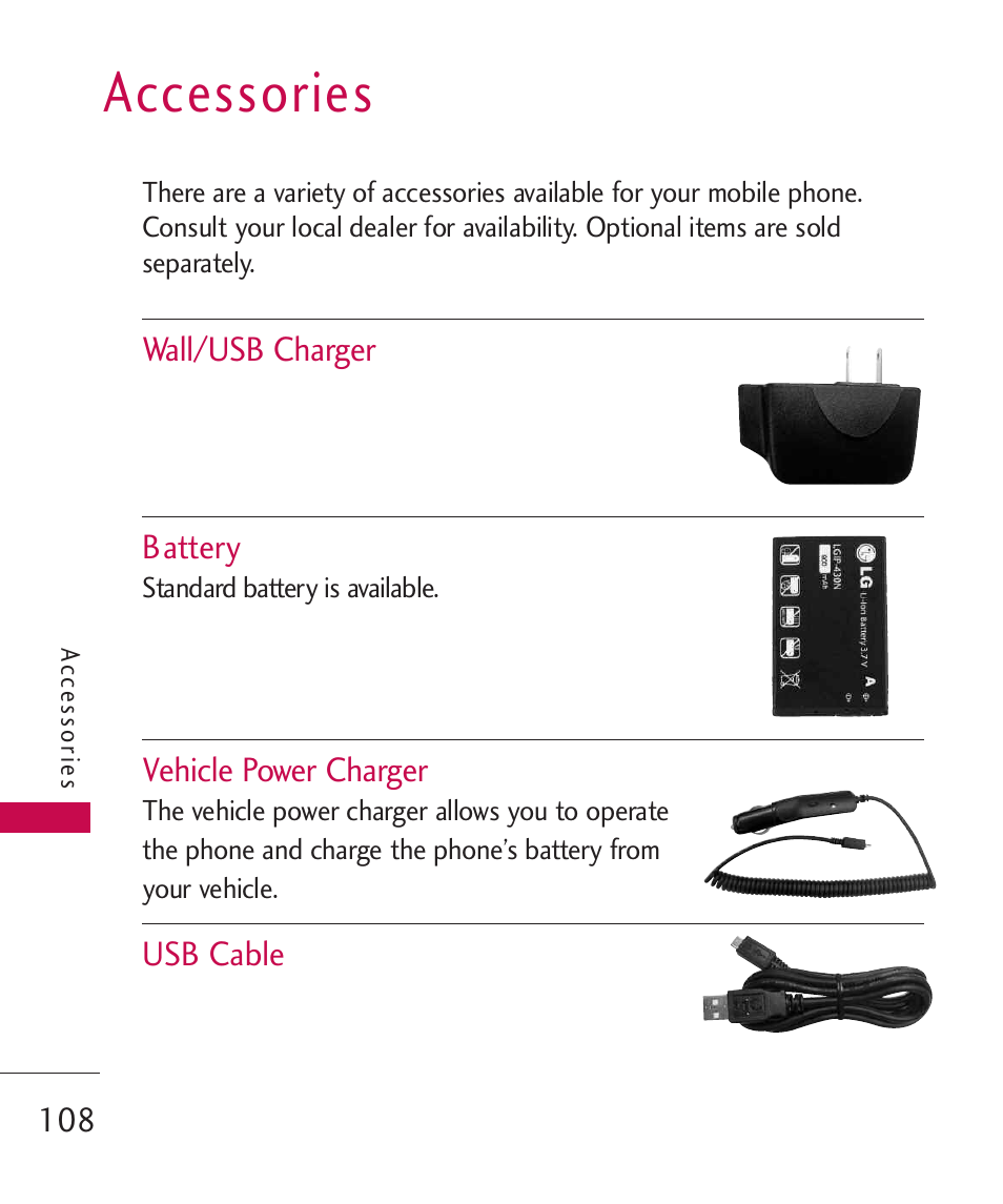 Accessories | LG LG370 User Manual | Page 110 / 119