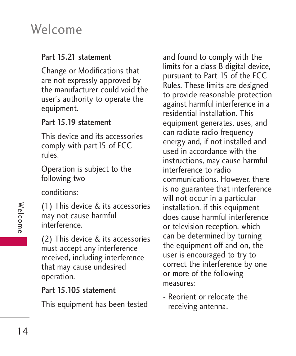 Welcome | LG LG370 User Manual | Page 16 / 119