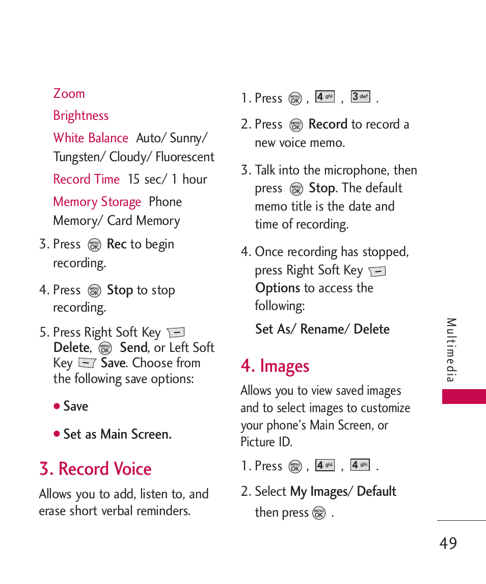 Record voice, Images | LG LG370 User Manual | Page 51 / 119