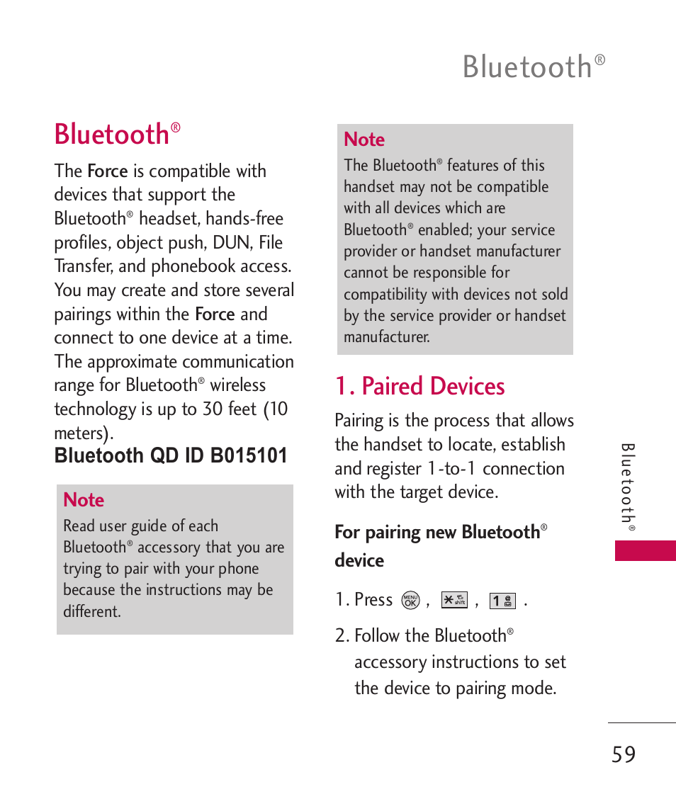 Bluetooth, Paired devices | LG LG370 User Manual | Page 61 / 119