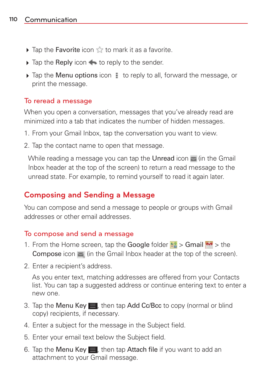 Composing and sending a message | LG LGVS876 User Manual | Page 112 / 226