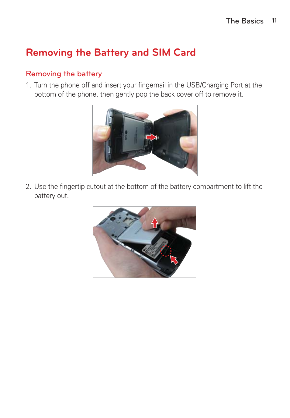 Removing the battery and sim card | LG LGVS876 User Manual | Page 13 / 226