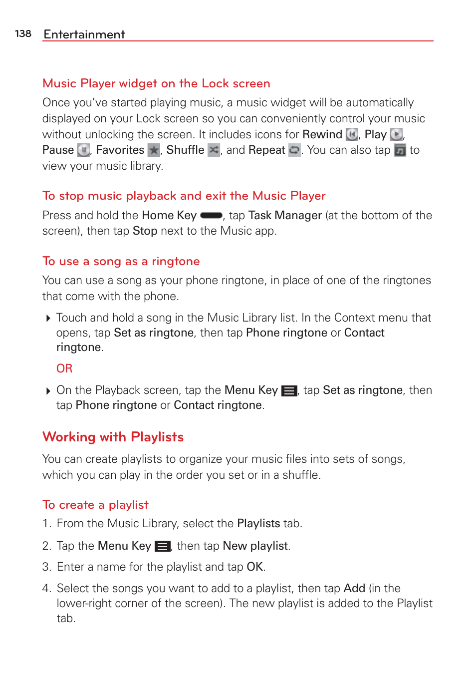 Working with playlists | LG LGVS876 User Manual | Page 140 / 226