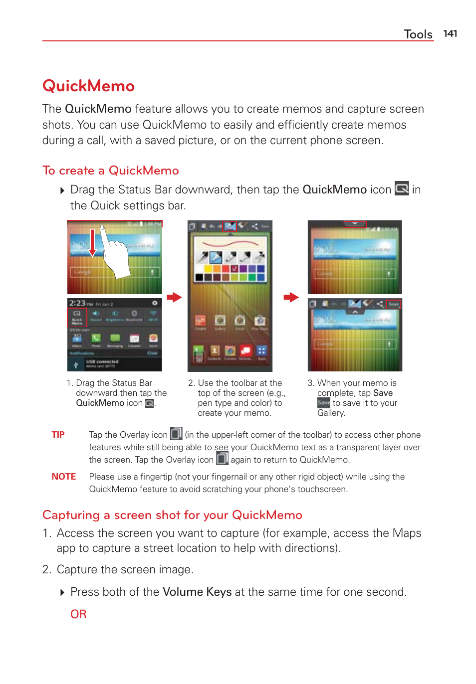 Tools, Quickmemo | LG LGVS876 User Manual | Page 143 / 226