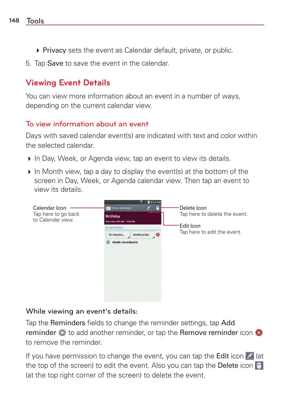 Viewing event details | LG LGVS876 User Manual | Page 150 / 226